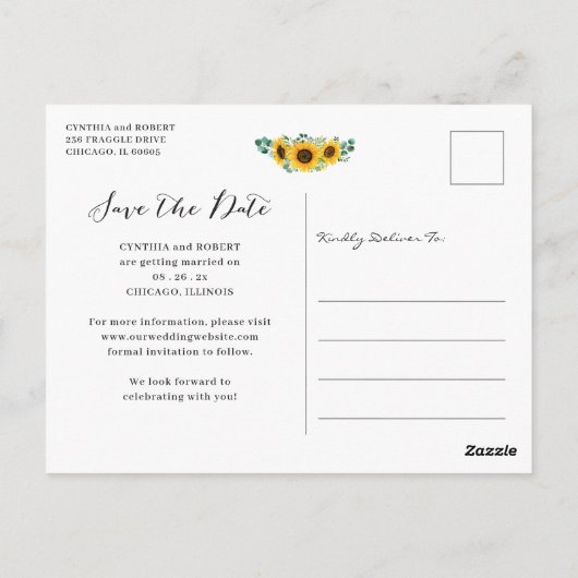 Rustic Sunflower String Lights Save the Date Briefkaart (Achterkant)