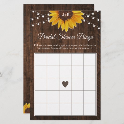 Rustic Sunflower String Lights Vrijgezellenfeest B (Voorkant / Achterkant)