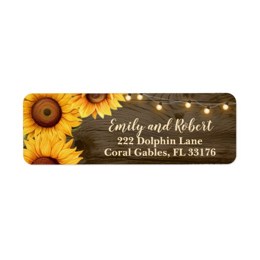 Rustic Sunflower String Lights Wedding Address Etiket (Voorkant)