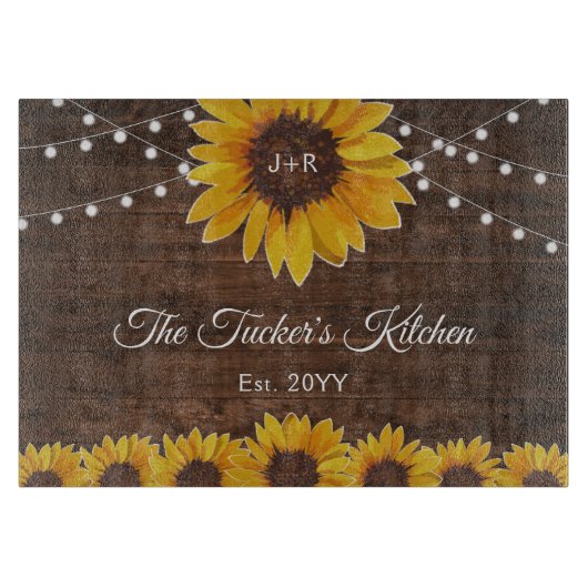 Rustic Sunflower String Lights Wedding Gift Snijplank (Voorkant)