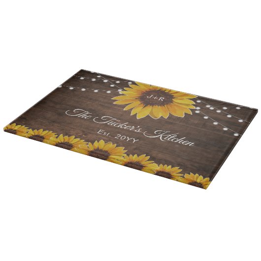 Rustic Sunflower String Lights Wedding Gift Snijplank (Hoek)