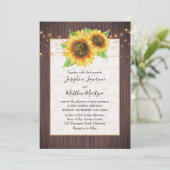 Rustic Sunflower String Lights Wedding Kaart (Staand voorkant)