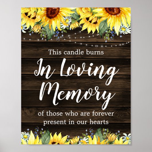 Rustic Sunflower String Lights Wedding Memorial Poster (Voorkant)