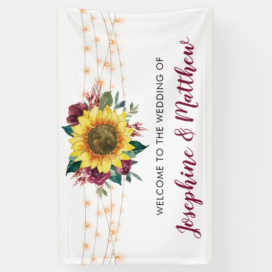 Rustic Sunflower String Lights Wedding Spandoek (Verticaal)