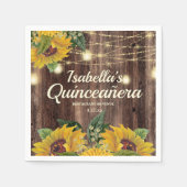 Rustic Sunflower String Lights Wood Quinceañera Servet (Voorkant)