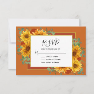 Rustic Sunflower Terracotta Rozen Country Weddensc RSVP Kaartje