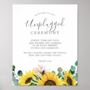 Rustic Sunflower Unplugged Ceremony Wedding Sign Poster