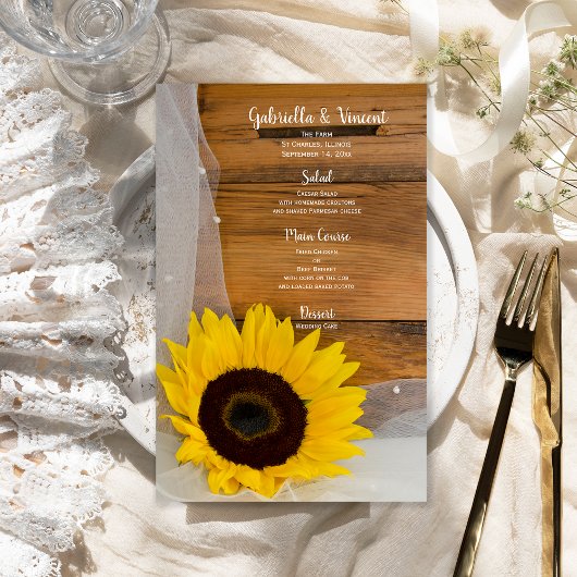 Rustic Sunflower Veil Pays Barne Menu Mariage