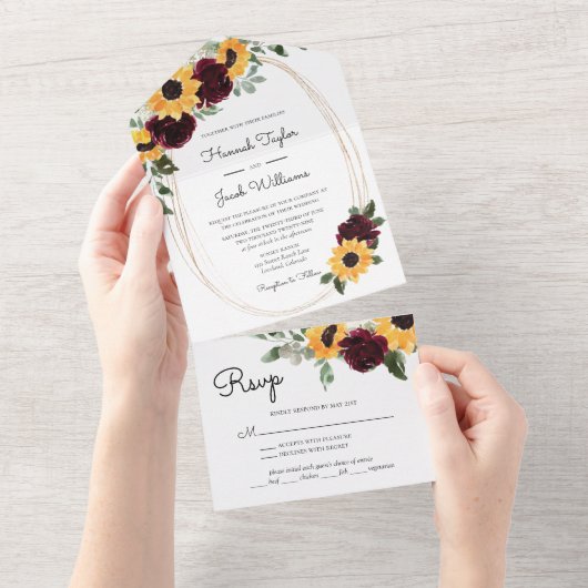 Rustic Sunflower Weddenschap met RSVP All In One Uitnodiging (Afscheurbaar)