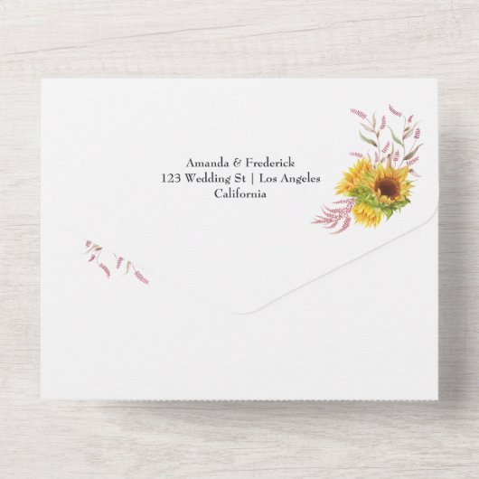 Rustic Sunflower Wedding All In One Uitnodiging (Achterkant)