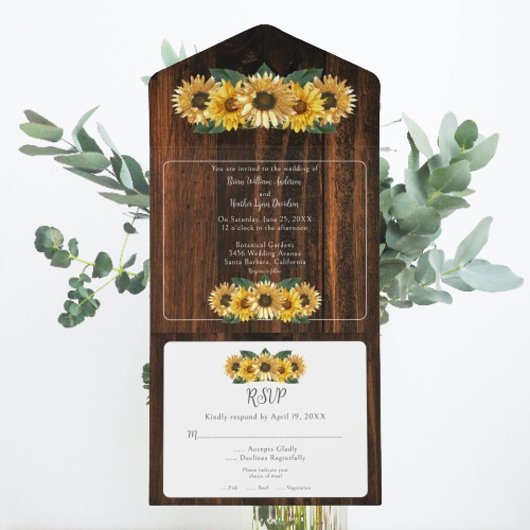 Rustic Sunflower Wedding All In One Uitnodiging