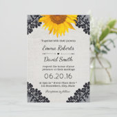 Rustic Sunflower Wedding Black Laced Elegant Linen Kaart (Staand voorkant)