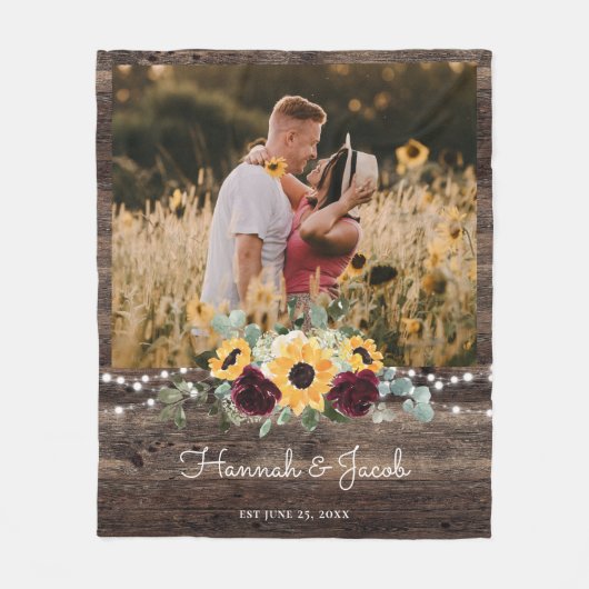 Rustic Sunflower Wedding Couple Foto Fleece Deken (Voorkant)