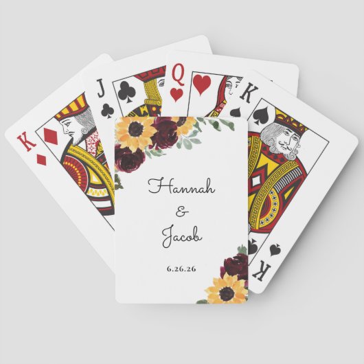 Rustic Sunflower Wedding Guest Favor Pokerkaarten (Achterkant)