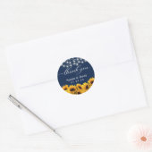 Rustic Sunflower Wedding Navy Blue Hartelijk dank Ronde Sticker (Envelop)