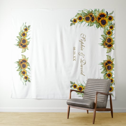 Rustic Sunflower Wedding Photo Booth Backdrop Wandkleed (In Situ (horizontaal))
