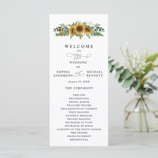 Rustic Sunflower Wedding Program Programma (Staand voorkant)