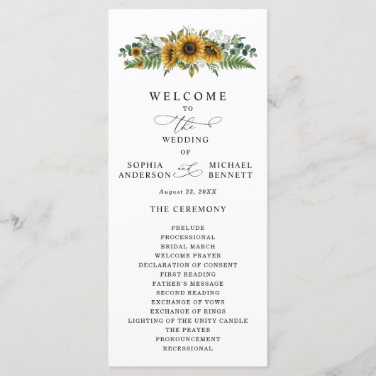 Rustic Sunflower Wedding Program Programma (Voorkant)
