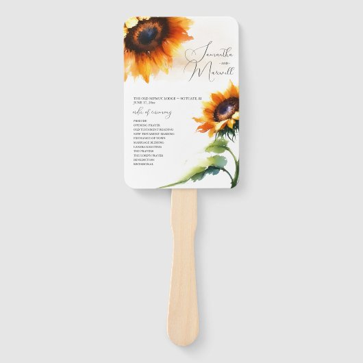 Rustic Sunflower Wedding Programme Fan Handwaaier (Voorkant)