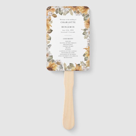 Rustic Sunflower Wedding Programs Handwaaier (Voorkant)