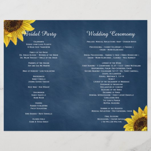 Rustic Sunflower Wedding Programs on Navy Blue (Achterkant)