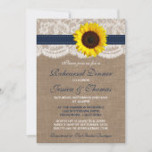 Rustic Sunflower Wedding Rehearsal Dinner - Navy Kaart (Voorkant)