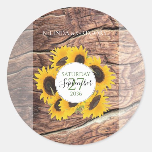 Rustic Sunflower Wedding Ronde Sticker (Voorkant)