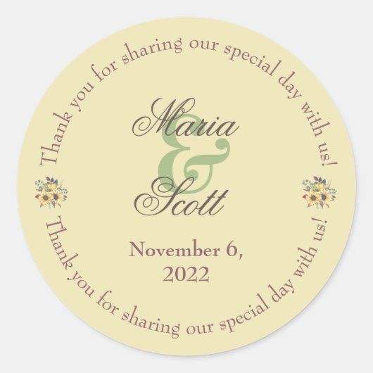 Rustic Sunflower Wedding Ronde Sticker (Voorkant)