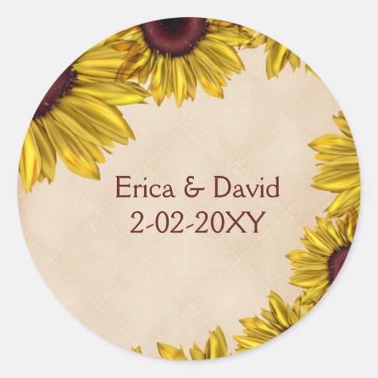 Rustic Sunflower Wedding Ronde Sticker (Voorkant)