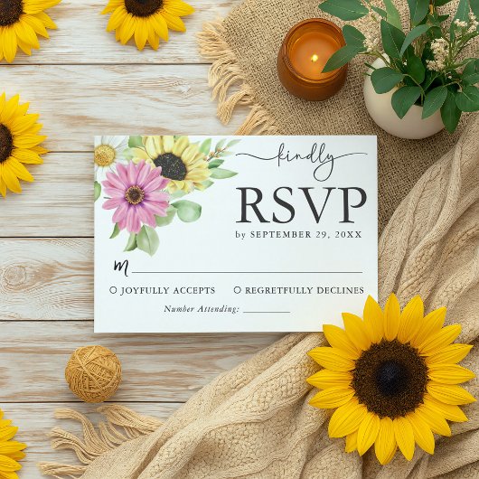 Rustic Sunflower Wedding RSVP-kaart RSVP Kaartje