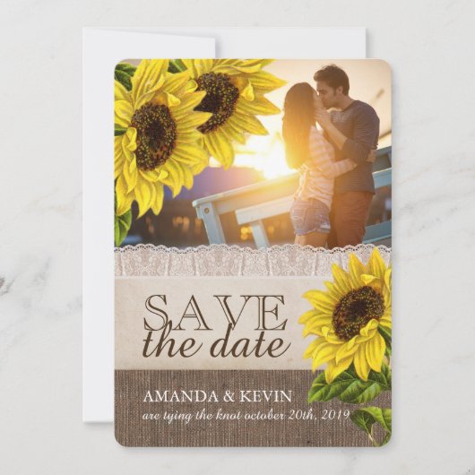 Rustic Sunflower Wedding Save the Date (Voorkant)