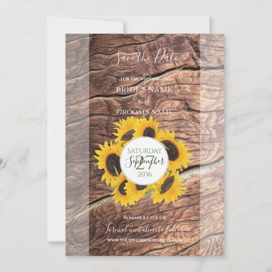 Rustic Sunflower Wedding Save the Date (Voorkant)