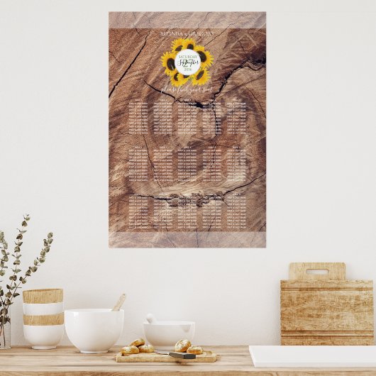 Rustic Sunflower Wedding Seating Chart Poster (Keuken)