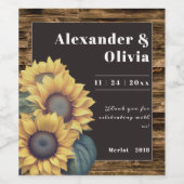 Rustic Sunflower Wedding Wijn Etiket (Enkel label)