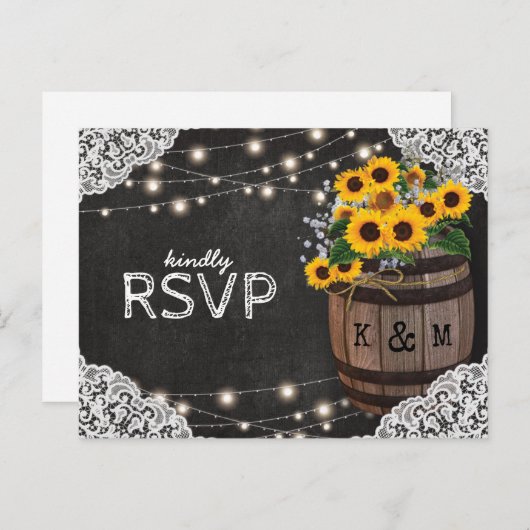 Rustic Sunflower Winery Faire-part de mariage RSVP (Devant / Derrière)