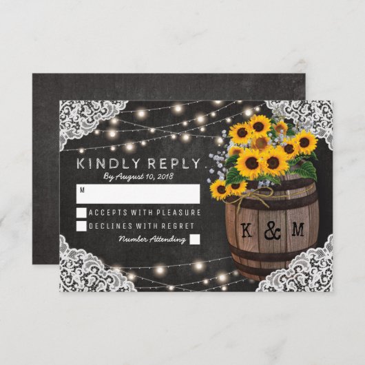 Rustic Sunflower Winery Faire-part de mariage RSVP (Devant / Derrière)