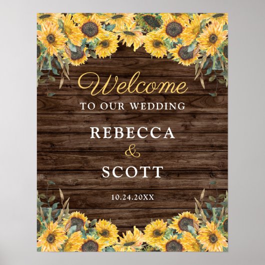 Rustic Sunflower Wood Barn Wedding Welcome Poster (Voorkant)