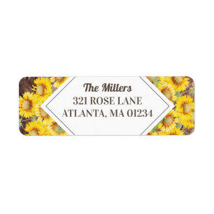 Rustic Sunflower & Wood Texture Return Address Etiket