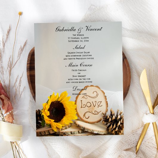 Rustic Sunflower Woodland Wedding Menu