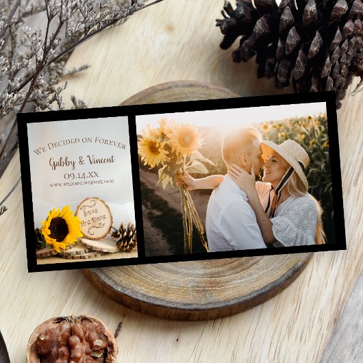 Rustic Sunflower Woodland Wedding Save the Date