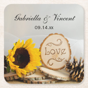 Rustic Sunflower Woodland Wedding Vierkante Kartonnen Onderzetter