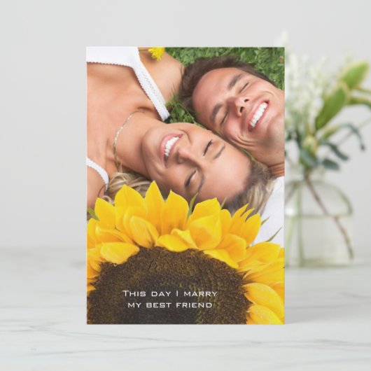 Rustic Sunflower Your Photo Wedding Kaart (Staand voorkant)