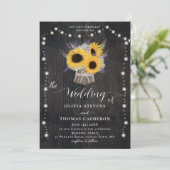 Rustic Sunflower's Breath Lavender Wedding Kaart (Staand voorkant)