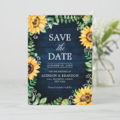 Rustic Sunflower's Breath Navy Blue Wedding Save The Date (Staand voorkant)