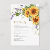 Rustic Sunflowers Détails du Mariage Carte de boît (Devant)