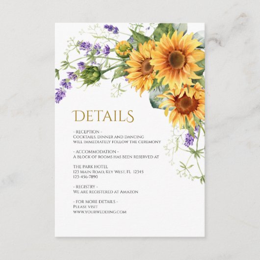 Rustic Sunflowers Détails du Mariage Carte de boît (Devant)