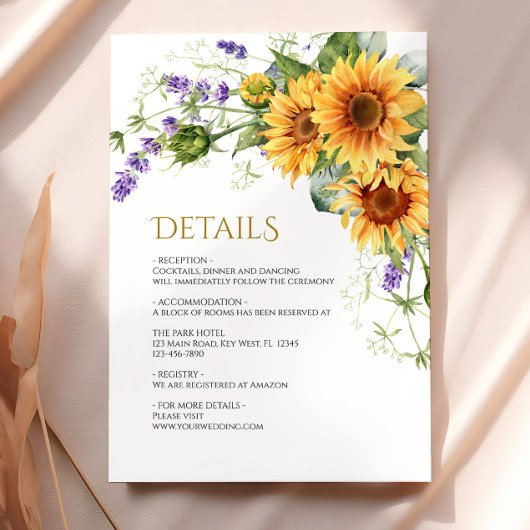 Rustic Sunflowers Détails du Mariage Carte de boît