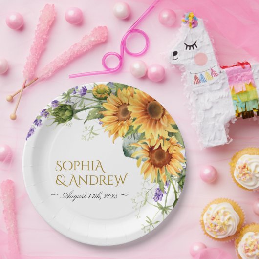 Rustic Sunflowers & Lavender Wedding Papieren Bordje (Feest)