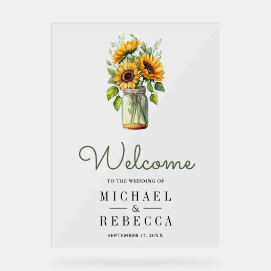 Rustic Sunflowers Mason Jar Wedding Welcome (Recto)