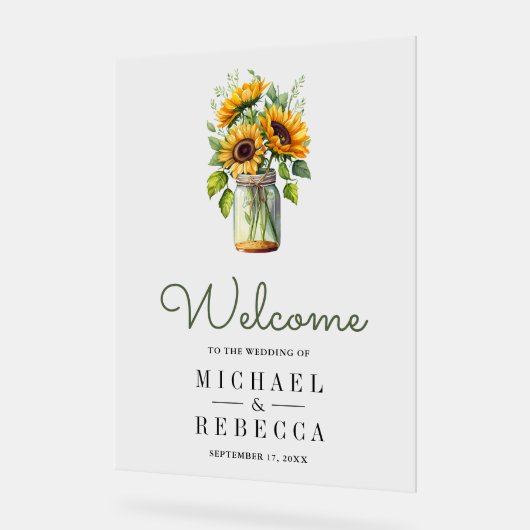 Rustic Sunflowers Mason Jar Wedding Welcome (Angle)